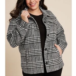 Maurices - Shoreline Black White Houndstooth Plaid Shortie Shacket Jacket - XXL
